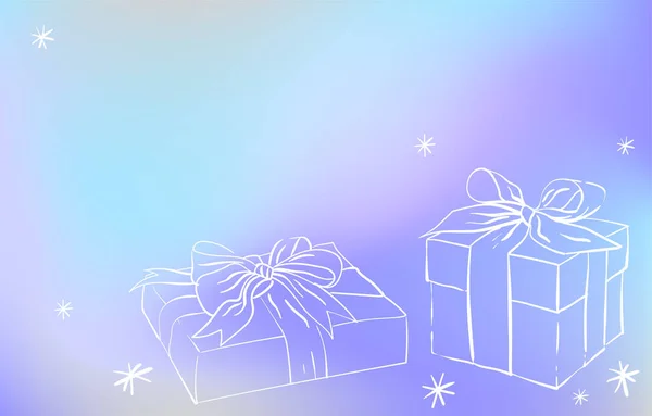 Φόντο Μπλε Χειμώνας Προεπιλογές Σκίτσο Του Δώρου Χριστούγεννα Πρωτοχρονιά — Διανυσματικό Αρχείο