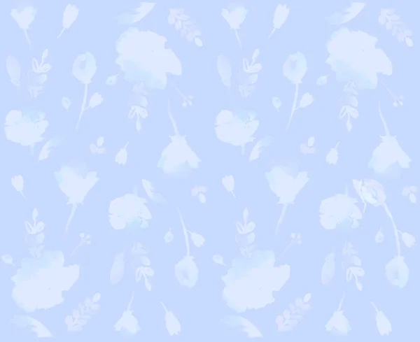 Jemné Modré Bezešvé Květinový Vzor Pozadí Květinami Lehké Pohár Monochromatický — Stock fotografie