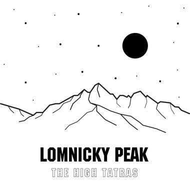 The second highest peak of the High Tatras - Lomnicky peak. Mountains in Slovakia. Europe. Vector black and white illustration of mountains. clipart