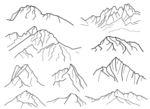Silhouette Mountains Set Black White Vector Illustrations Silhouettes Mountain Peaks — Stock Vector