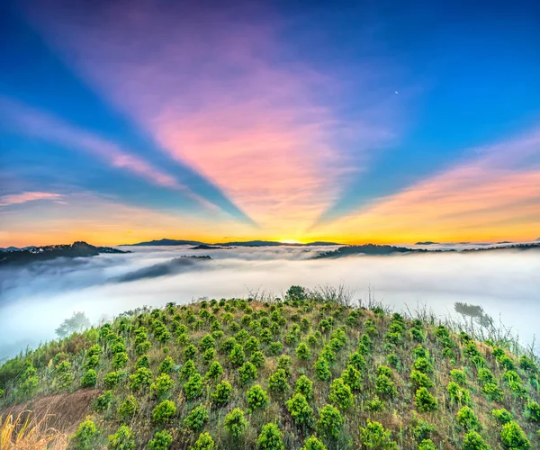 Sunrise Plateau Sunshine Create Beautiful Sun Rays Clouds Sky Clouds — Stock Photo, Image