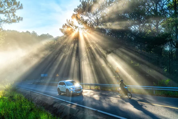 Lat Vietnam Mai 2018 Autos Fahren Auf Der Asphaltstraße Durch — Stockfoto