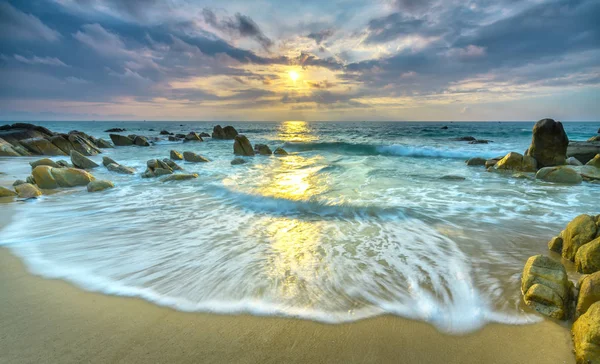 Dawn Beautiful Beaches White Sand Streaks Waves Silk Create Many — Stock Photo, Image