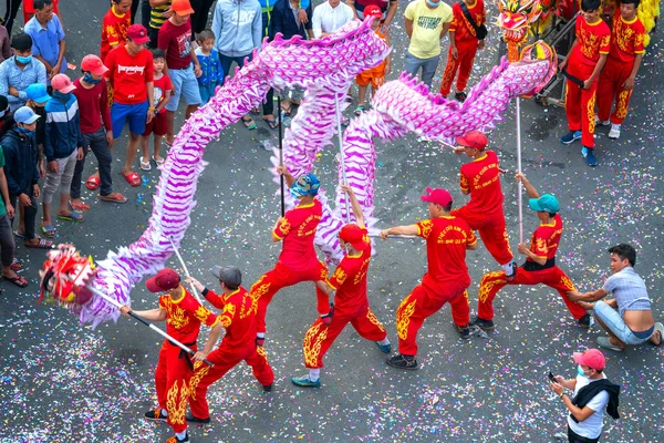 Binh Duong Vietnam Maart 2018 Dragon Dansfestival Straat Met Vechtsporten — Stockfoto