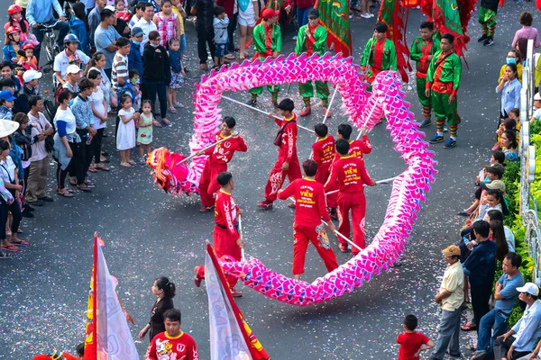 Binh Duong Vietnam März 2018 Drachentanzfestival Auf Der Straße Mit — Stockfoto