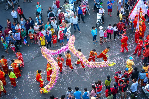 Binh Duong Vietnam Mars 2018 Dragon Dans Festival Gatan Med — Stockfoto