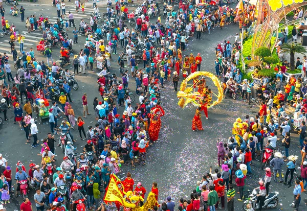 Binh Duong Vietnam Mars 2018 Dragon Dans Festival Gatan Med — Stockfoto