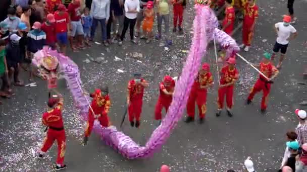 Binh Duong Vietnam Mars 2018 Dragon Dans Festival Gatan Med — Stockvideo