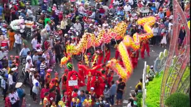 Binh Duong Vietnam Maart 2018 Dragon Dansfestival Straat Met Vechtsporten — Stockvideo