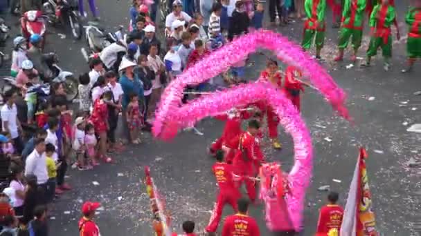 Binh Duong Vietnam Mars 2018 Dragon Dans Festival Gatan Med — Stockvideo