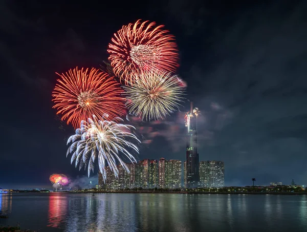 Chi Minh Ville Vietnam Février 2019 Des Feux Artifice Colorés — Photo