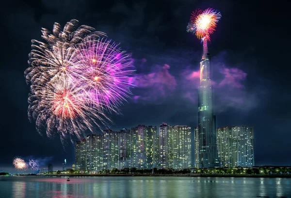 Chi Minh Ville Vietnam Février 2019 Des Feux Artifice Colorés — Photo