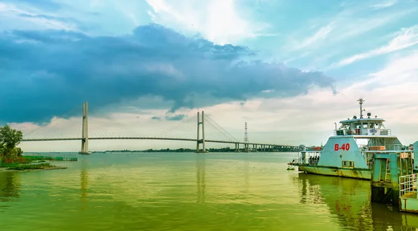 Dong Thap Wietnam Stycznia 2019 Krajobraz Prom Opuścić Port Transportu — Zdjęcie stockowe