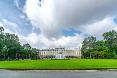 Ho Chi Minh şehri, Vietnam, 24 Ağustos 2018: Ho Chi Minh City, Vietnam'daki ulusal tarihi yerleri tanımak için başkan ve hükümetin çalışmaları olan Front View Yeniden Birleşme Sarayı