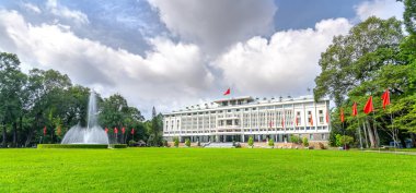 Ho Chi Minh şehri, Vietnam, 24 Ağustos 2018: Ho Chi Minh City, Vietnam'daki ulusal tarihi yerleri tanımak için başkan ve hükümetin çalışmaları olan Front View Yeniden Birleşme Sarayı