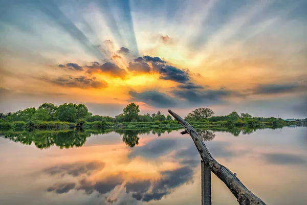 Sunset River Sun Horizon Really Dramatic End Sunny Day — Stock Photo, Image