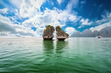 Kireçtaşı ada şekli Öpüşme veya Tavuk Halong koyunda mücadele. Bu aynı zamanda Halong Bay, Vietnam ve Unesco doğal Dünya Mirası bir turizm sembolü olarak kabul edilir