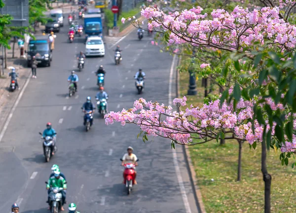 Chi Minh City Vietnam Marzo 2019 Traffico Saigon Dall Alto — Foto Stock