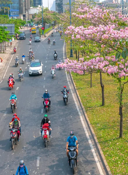 Cidade Chi Minh Vietnã Março 2019 Tráfego Saigon Vista Alta — Fotografia de Stock