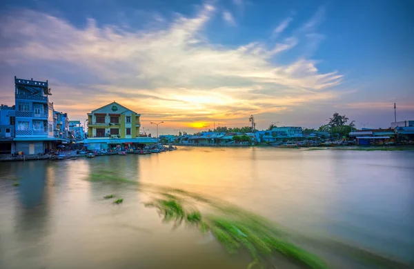 Soc Trang Vietnam Januari 2019 Zonsondergang Landschap Prachtige Oever Van — Stockfoto