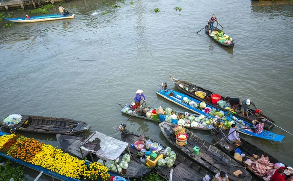 Soc Trang Vietnam Enero 2019 Los Agricultores Compran Abarrotados Mañana — Foto de Stock