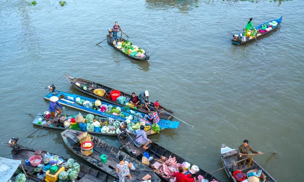 Soc Trang Vietnam Enero 2019 Los Agricultores Compran Abarrotados Mañana — Foto de Stock