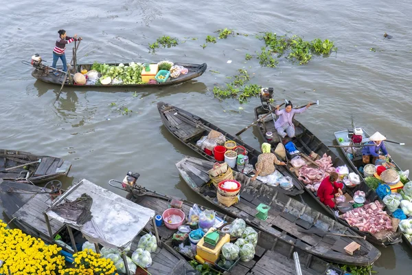 Soc Trang Vietnam Enero 2019 Los Agricultores Compran Abarrotados Mañana — Foto de Stock