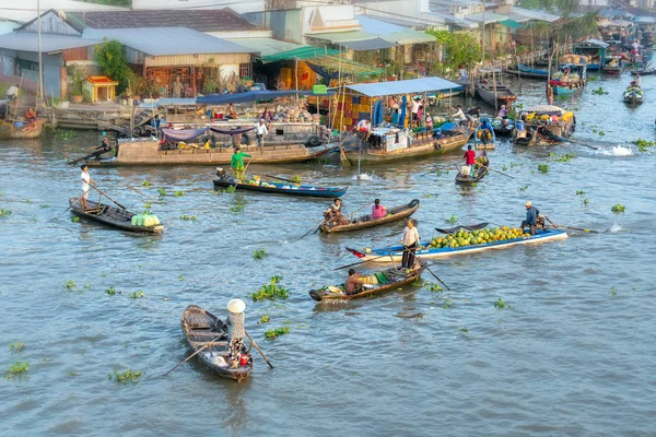 Soc Trang Vietnam Enero 2019 Compra Venta Productos Agrícolas Río — Foto de Stock