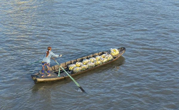 Soc Trang Vietnam Januar 2019 Fähre Frau Rudern Bringt Besucher — Stockfoto