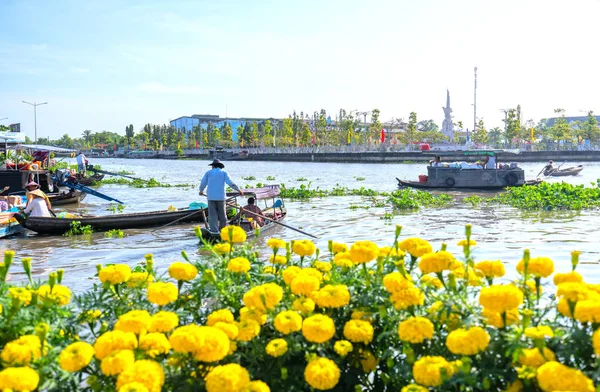 Soc Trang Vietnam Januari 2019 Jordbrukare Transport Jordbruksprodukter Till Flytande — Stockfoto