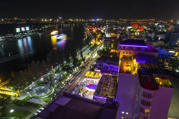 Ett Hörn Kan Tho City Vietnam Natten Fred Med Hus — Stockfoto