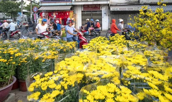 Хошимін Єтнам Лютого 2019 Суєта Купівлі Квітів Квітковому Ринку Місцеві — стокове фото