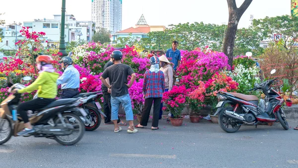 Chi Minh City Vietnam Febbraio 2019 Trambusto Acquistare Fiori Mercato — Foto Stock