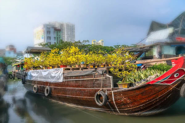 Chi Minh City Vietnam Februari 2019 Blommor Marknaden Längs Canal — Stockfoto