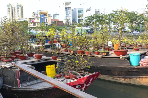 Chi Minh City Vietnam Februari 2019 Blommor Marknaden Längs Canal — Stockfoto