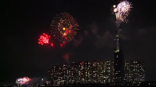 Chi Minh City Vietnam Febrero 2019 Coloridos Fuegos Artificiales Cielo — Vídeos de Stock