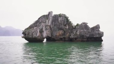 Vietnam, Halong Körfezi 'ndeki kireçtaşı dağı. Burası Unesco Dünya Mirası Alanı. Halong Körfezi, Vietnam 'da çok güzel bir doğa harikası.