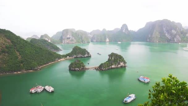 Bela Paisagem Halong Bay Vista Adove Top Island Atraindo Muitos — Vídeo de Stock