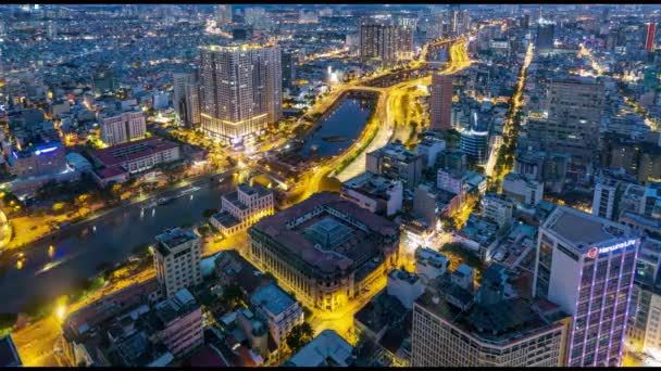 Νυχτερινή Θέα Από Ψηλά Στο Chi Minh City Βιετνάμ Αυτή — Αρχείο Βίντεο