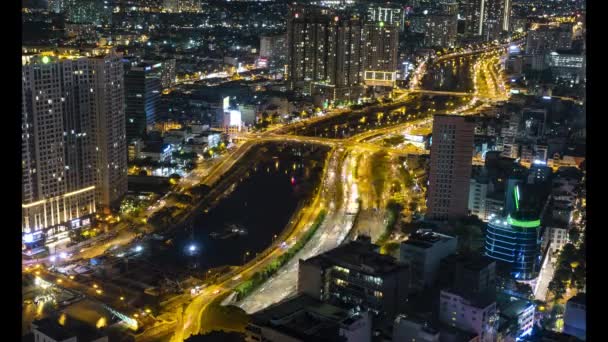 Νυχτερινή Θέα Από Ψηλά Στο Chi Minh City Βιετνάμ Αυτή — Αρχείο Βίντεο