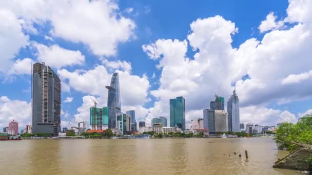 Chi Minh City Vietnam Agosto 2020 Grattacieli Lungo Fiume Con — Video Stock