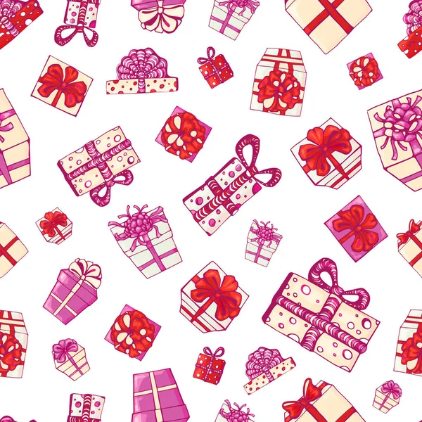 Seamless pattern with gift boxes, background, vector — Stock Vector