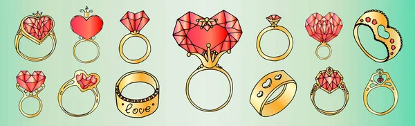 手绘矢量订婚戒指与钻石 — 图库矢量图片