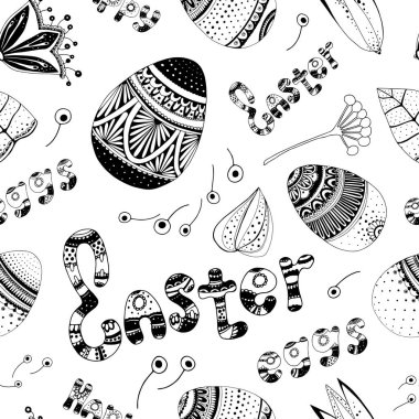 Boyalı yumurta, bahar bitkiler, Mutlu Paskalya ve mutlu yumurta yazı ile Paskalya kalıbı.