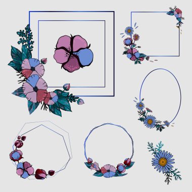 Pamuk çiçek Çelenk beyaz arka plan izole. Tasarımınız için Vektör Öğesi. Tarih Kartı kaydet için Vintage çiçek çerçeve, Düğün davetiyesi, kapakları.