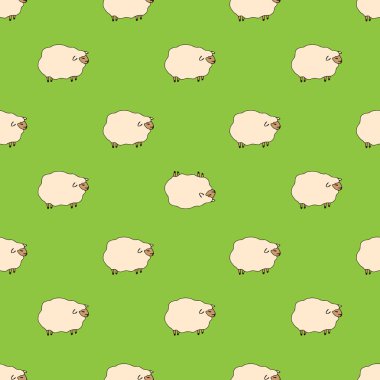 koyun deseni, sevimli koyun vektör illüstrasyon, karikatür tarzı... Kusursuz desen. yeşil backgraund