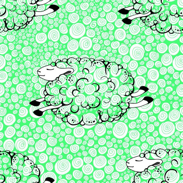 Moutons volants sur un fond vert. des moutons dansants. moutons volants. motif sans couture avec des moutons. illustration vectorielle . — Image vectorielle