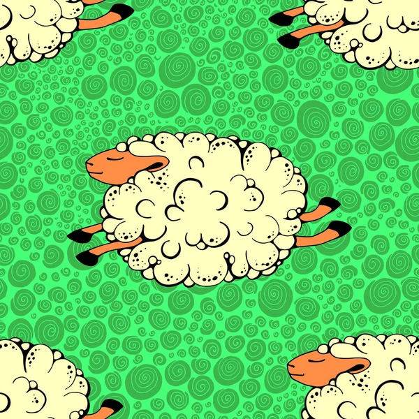 yeşil arka planda koyun uçan. dans eden koyun. yükselen koyun. sheeps ile Dikişsiz desen. vektör illüstrasyon.