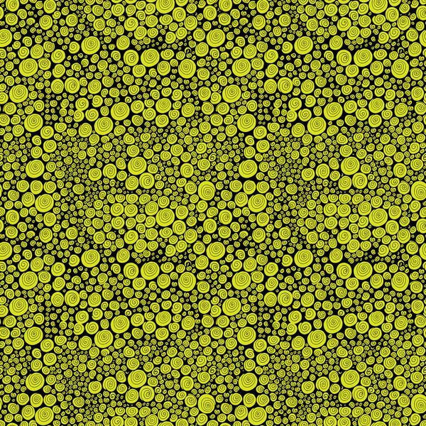 Modello senza cuciture con riccioli a spirale. riccioli gialli su sfondo nero — Vettoriale Stock