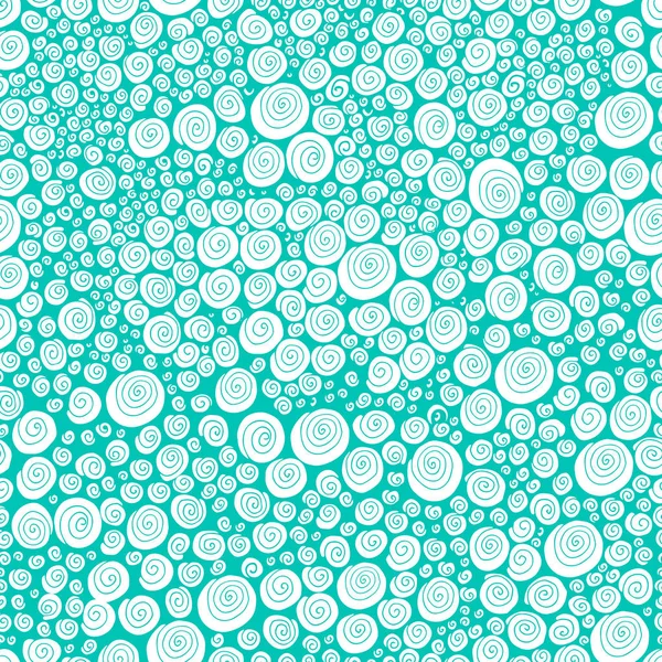 Spirális hullámokkal való varrat nélküli mintázat. fehér fürtök kék háttérben — Stock Vector